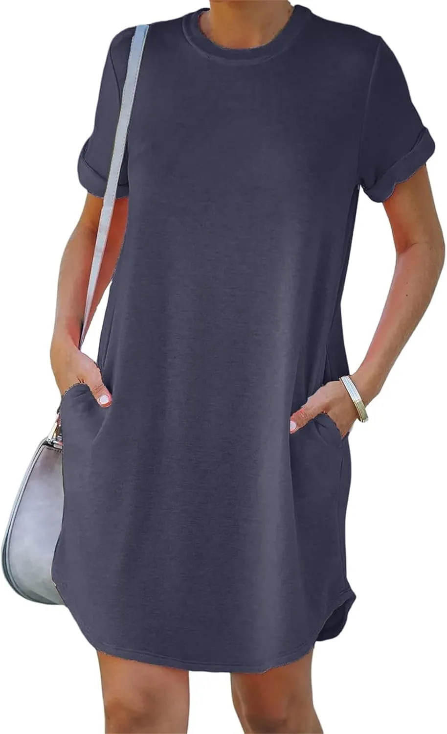 Tshirt Dress Women Summer Short Sleeve Mini Dress Soft Crew Neck Casual Sundress Loose Solid Color Dresses with Pockets