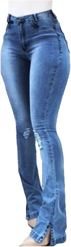 tuduoms Women High Waisted Jeans Distressed Ripped Flare Jeans Slim Butt Lifting Skinny Stretch Jeans Boot Cut Denim Pants