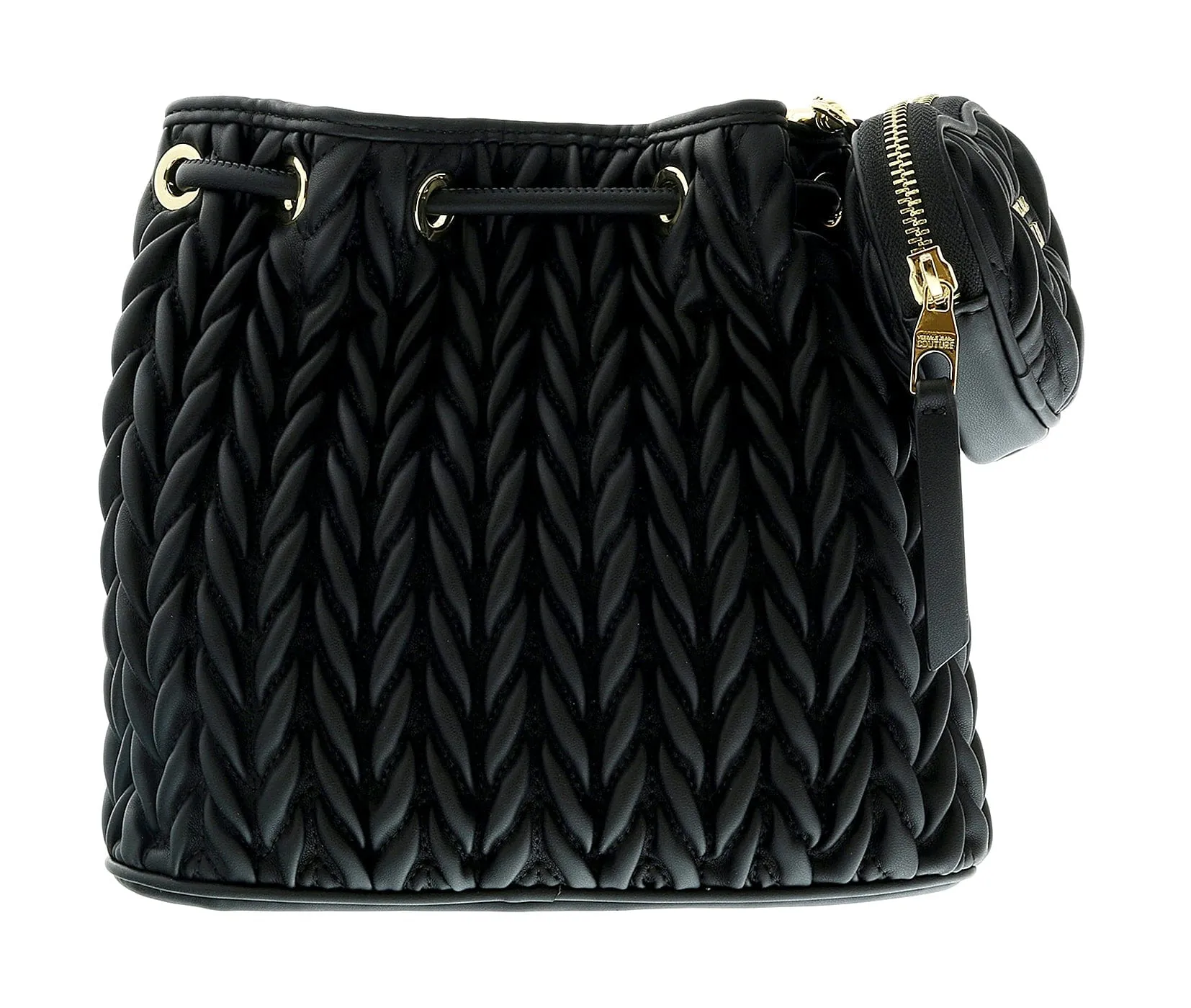 Versace Jeans Couture Black Heart Charm Purse Small Baroque Print Bucket Crossbody Bag