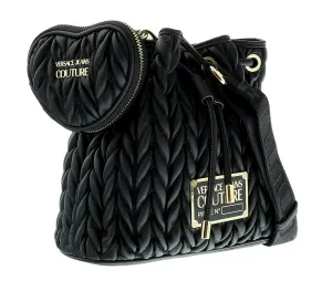 Versace Jeans Couture Black Heart Charm Purse Small Baroque Print Bucket Crossbody Bag