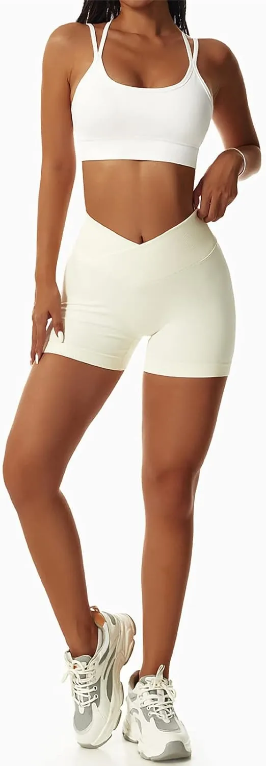 Vertvie Women's Workout Gym Shorts Booty V Cross Spandex Yoga Biker Shorts Scrunch Butt High Waisted Athletic Leggings