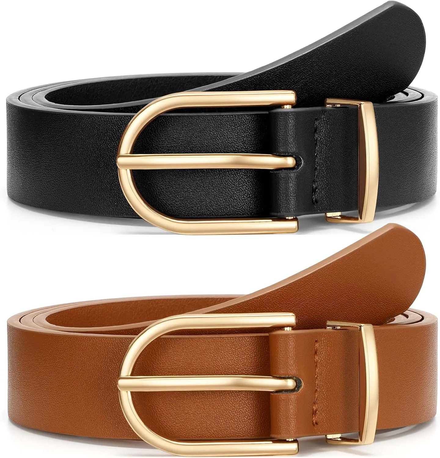 VONMELLI 2 Pack Women's Belts for Jeans Pants Fashion Gold Buckle Ladies Dress Belt