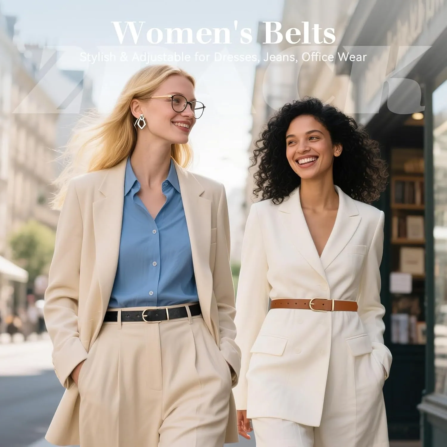 VONMELLI 2 Pack Women's Belts for Jeans Pants Fashion Gold Buckle Ladies Dress Belt