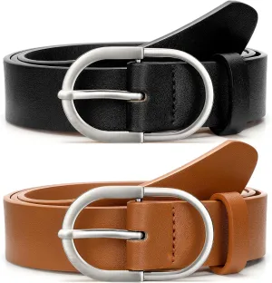 VONMELLI 2 Pack Women's Belts for Jeans Pants Fashion Gold Buckle Ladies Dress Belt