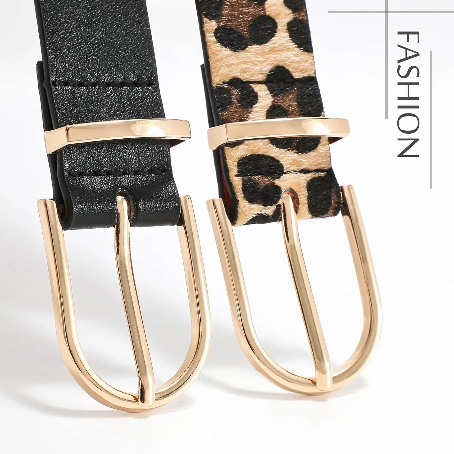 VONMELLI 2 Pack Women's Belts for Jeans Pants Fashion Gold Buckle Ladies Dress Belt