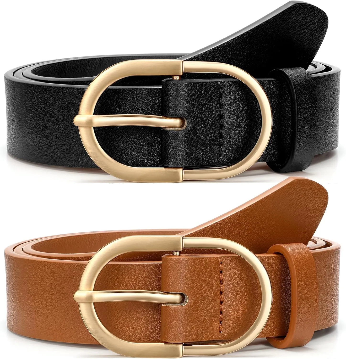 VONMELLI 2 Pack Women's Belts for Jeans Pants Fashion Gold Buckle Ladies Dress Belt