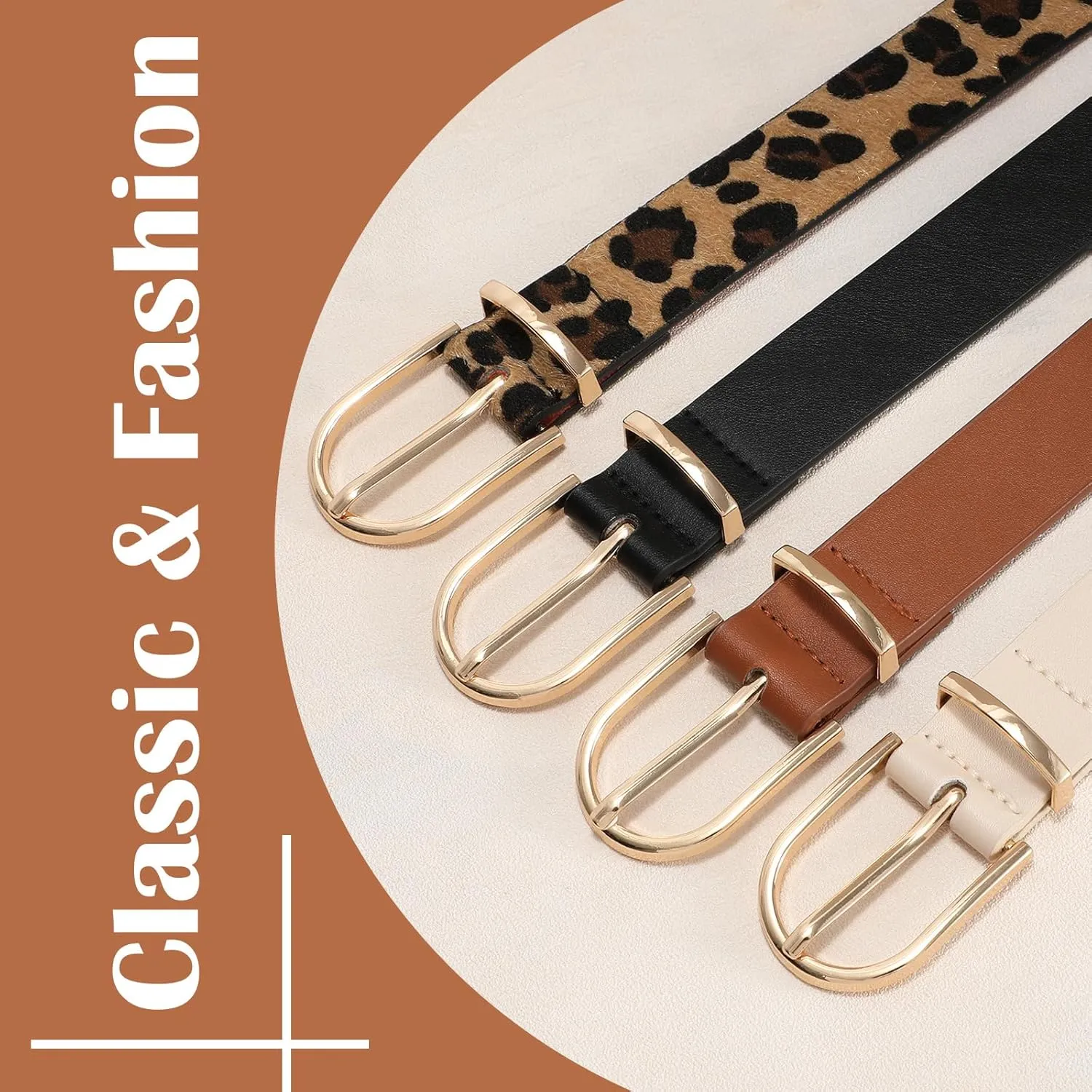 VONMELLI 2 Pack Women's Belts for Jeans Pants Fashion Gold Buckle Ladies Dress Belt