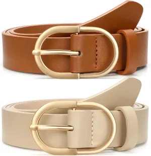 VONMELLI 2 Pack Women's Belts for Jeans Pants Fashion Gold Buckle Ladies Dress Belt