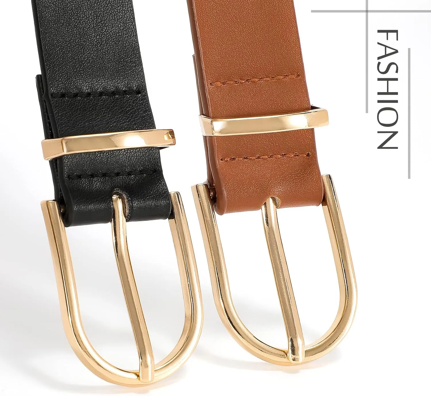 VONMELLI 2 Pack Women's Belts for Jeans Pants Fashion Gold Buckle Ladies Dress Belt
