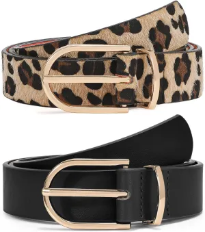 VONMELLI 2 Pack Women's Belts for Jeans Pants Fashion Gold Buckle Ladies Dress Belt