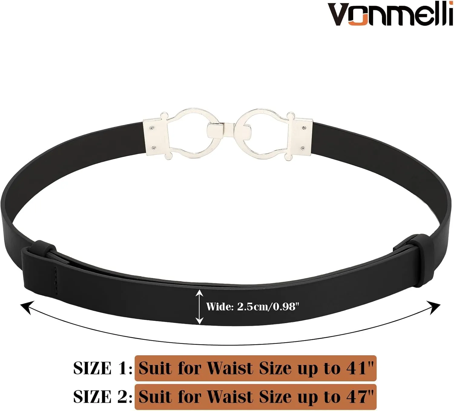VONMELLI 2 Pack Women's Leather Belts for Jeans Dress Pants Ladies Waist Belt Skinny Belt with Fashion Gold Buckle