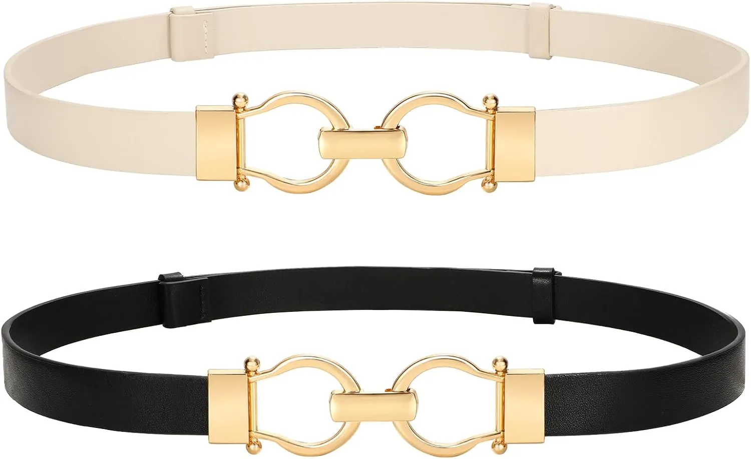 VONMELLI 2 Pack Women's Leather Belts for Jeans Dress Pants Ladies Waist Belt Skinny Belt with Fashion Gold Buckle