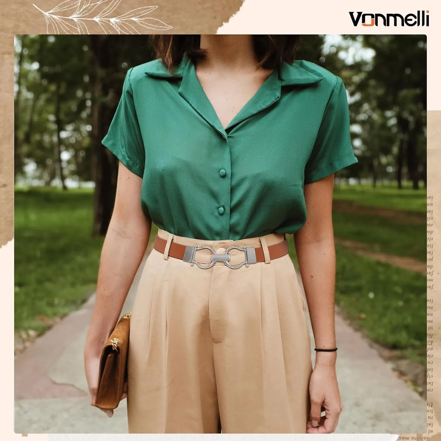 VONMELLI 2 Pack Women's Leather Belts for Jeans Dress Pants Ladies Waist Belt Skinny Belt with Fashion Gold Buckle