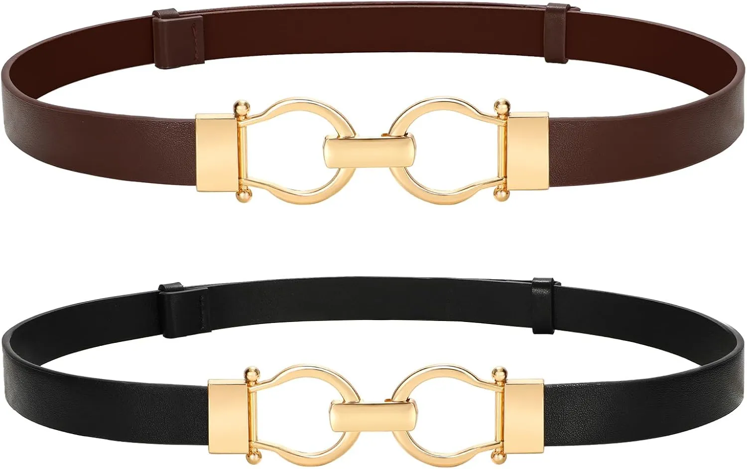 VONMELLI 2 Pack Women's Leather Belts for Jeans Dress Pants Ladies Waist Belt Skinny Belt with Fashion Gold Buckle