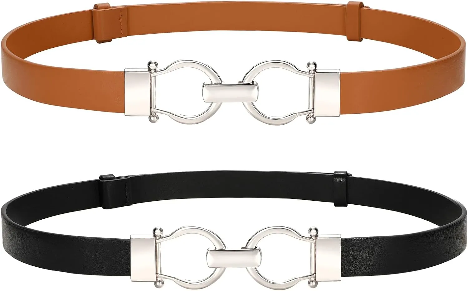 VONMELLI 2 Pack Women's Leather Belts for Jeans Dress Pants Ladies Waist Belt Skinny Belt with Fashion Gold Buckle