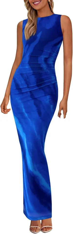 Wedding Guest Dresses for Women 2025 Summer Sexy Floral Bodycon Sleeveless Maxi Long Dress Party Cocktail Dress