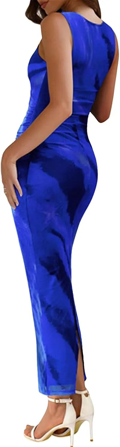 Wedding Guest Dresses for Women 2025 Summer Sexy Floral Bodycon Sleeveless Maxi Long Dress Party Cocktail Dress