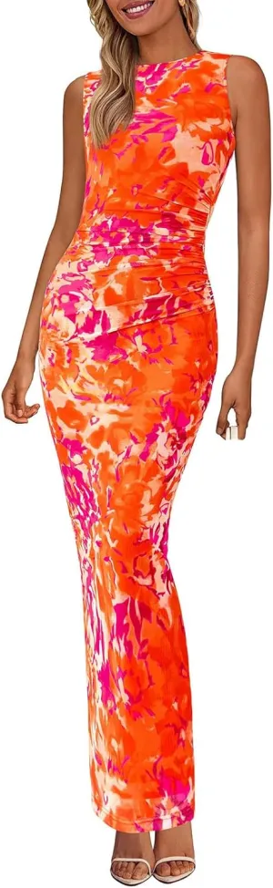 Wedding Guest Dresses for Women 2025 Summer Sexy Floral Bodycon Sleeveless Maxi Long Dress Party Cocktail Dress