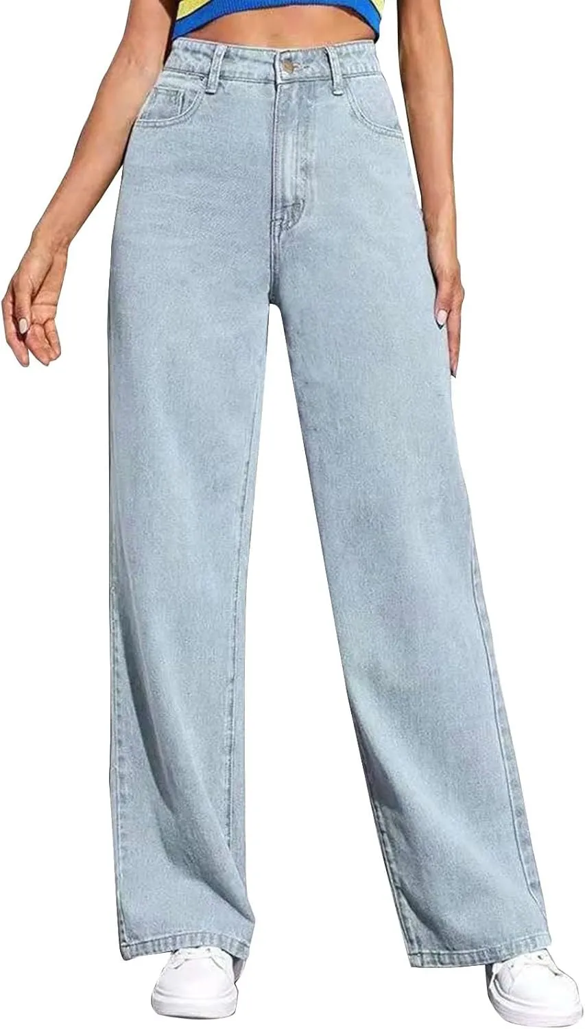 Wide Leg Jeans for Women 2025 High Waisted Stretch Pull on Baggy Jeans Casual Trendy Straight Denim Pants