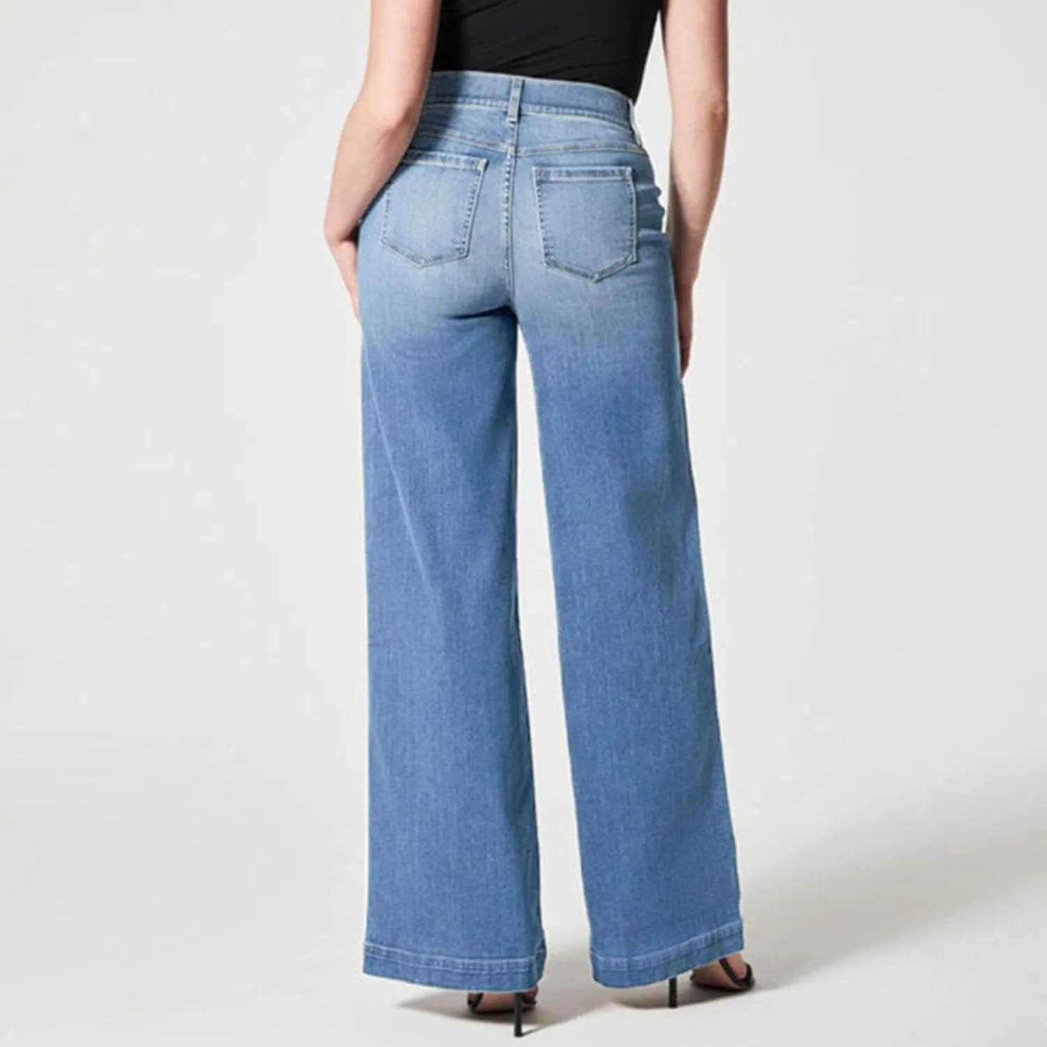 Wide Leg Jeans for Women Trendy Stretch Straight Leg Elastic High Waisted Denim Pants Baggy Pull On Jeans for Women