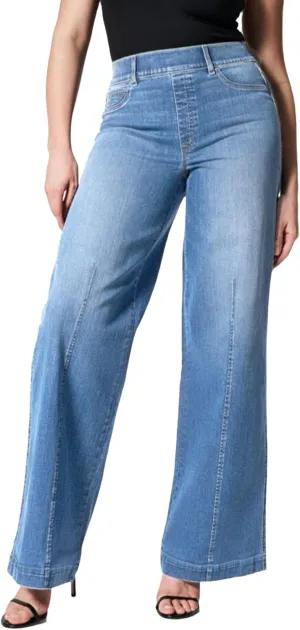 Wide Leg Jeans for Women Trendy Stretch Straight Leg Elastic High Waisted Denim Pants Baggy Pull On Jeans for Women
