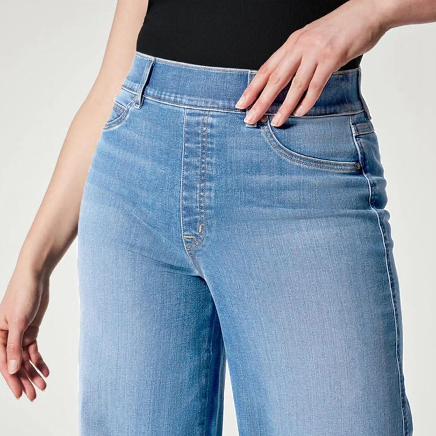 Wide Leg Jeans for Women Trendy Stretch Straight Leg Elastic High Waisted Denim Pants Baggy Pull On Jeans for Women