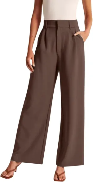 Wide Leg Pants for Women Effortless Tailored Wide Leg Pants Summer High Waist Casual Long Palazzo Pants with Pockets