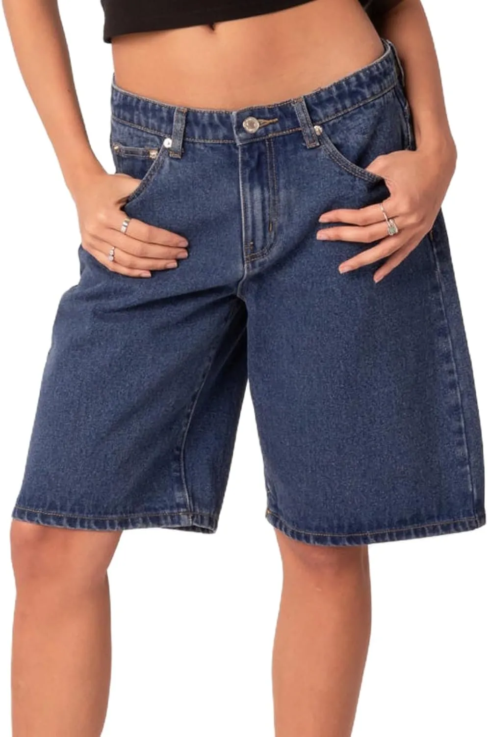 Women Baggy Denim Shorts High Waisted Straight Leg Trendy Bermuda Shorts Carpenter Jean Shorts