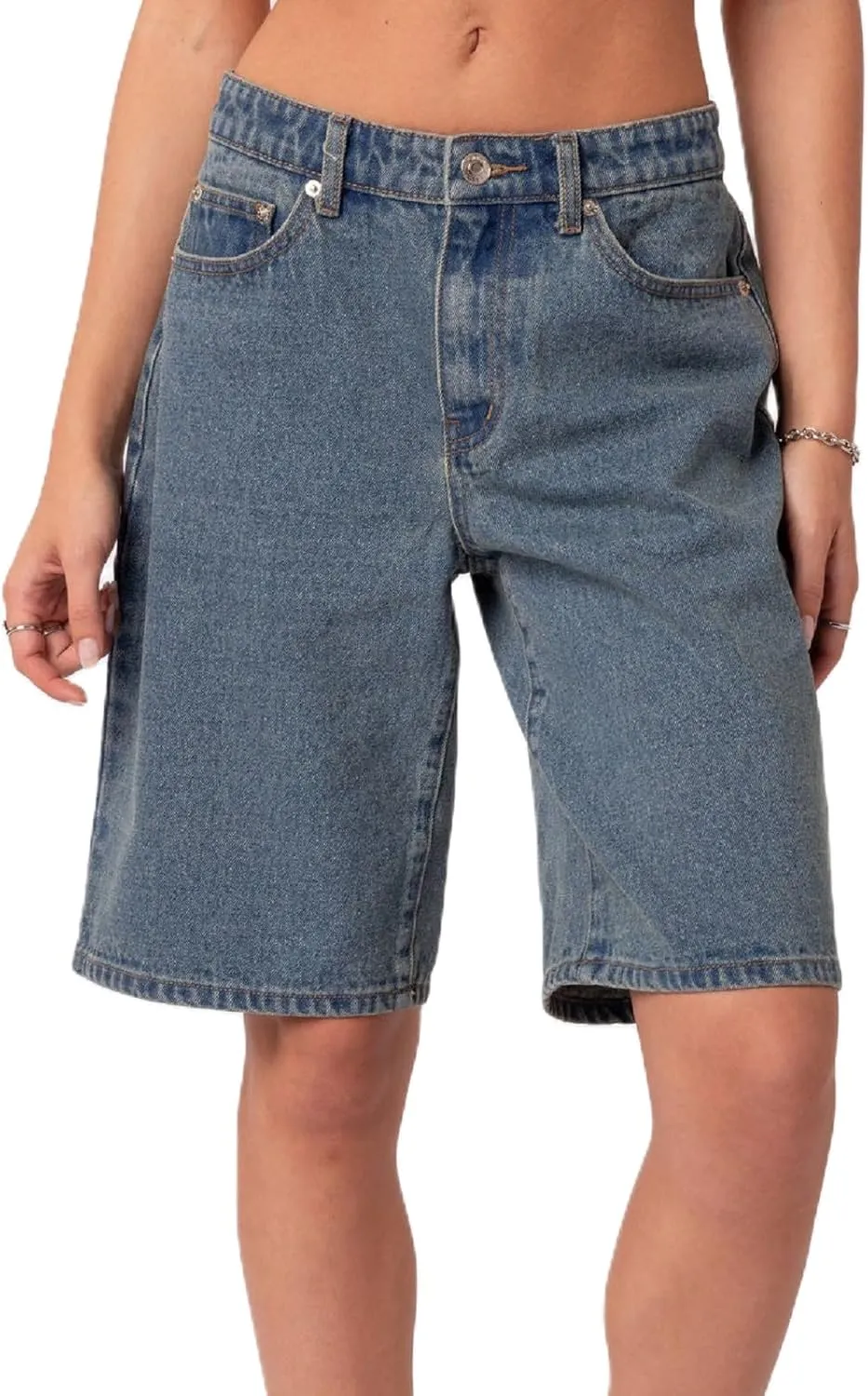 Women Baggy Denim Shorts High Waisted Straight Leg Trendy Bermuda Shorts Carpenter Jean Shorts