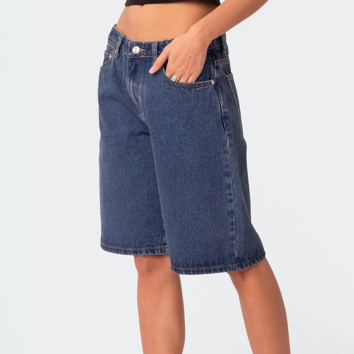 Women Baggy Denim Shorts High Waisted Straight Leg Trendy Bermuda Shorts Carpenter Jean Shorts