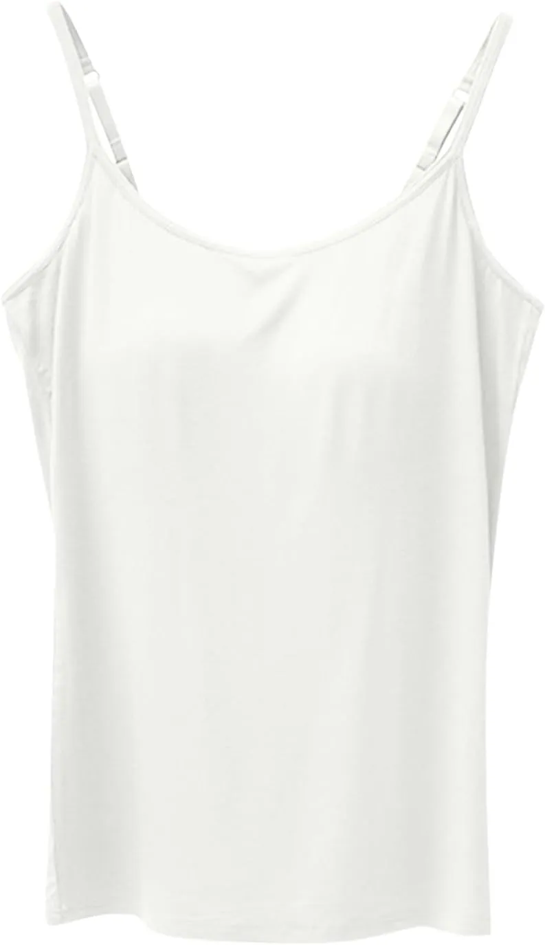 Women Cami Bra Basic Strap Tank Tops with Padded Workout Yoga Racerback Tanks Top Built in Shelf Camisole