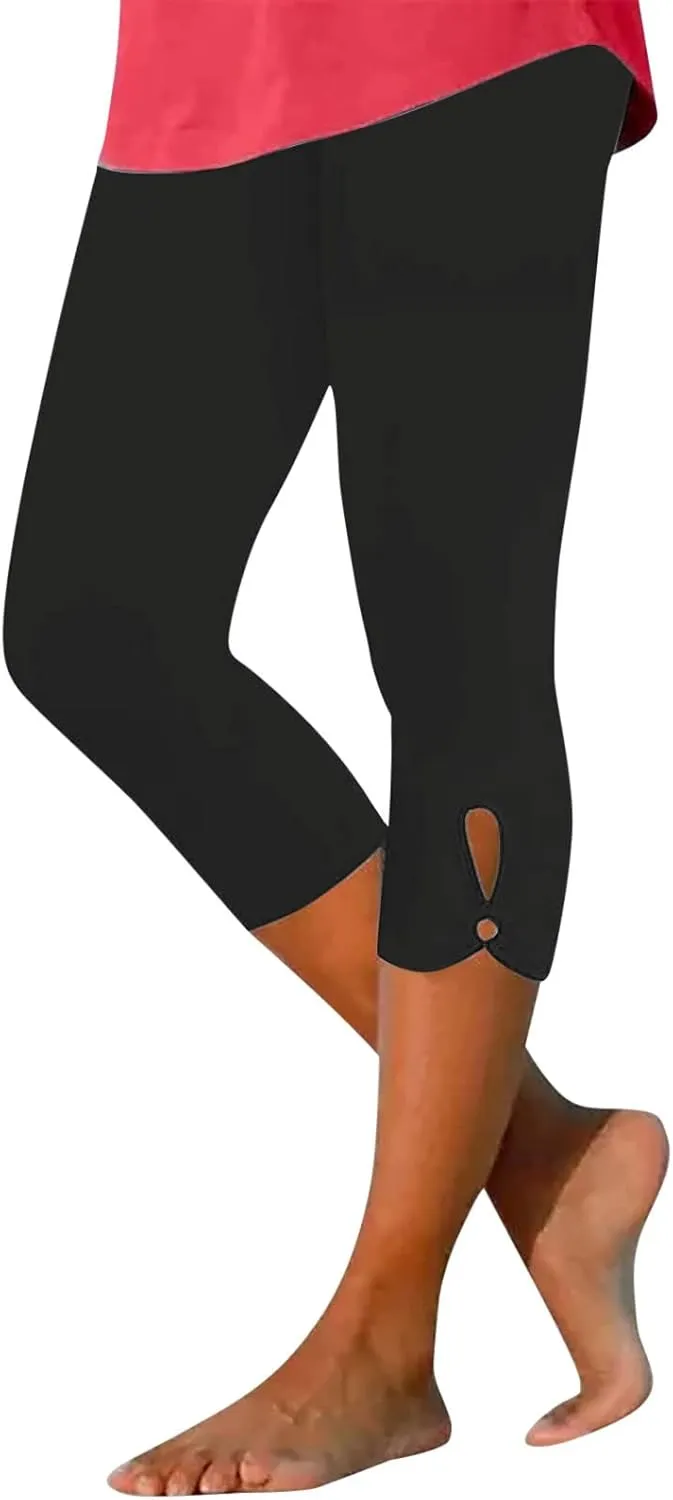 Women Capris Summer Dressy Cropped High Waist Yoga Pants Casual Solid Comfy Leggings Workout Pants