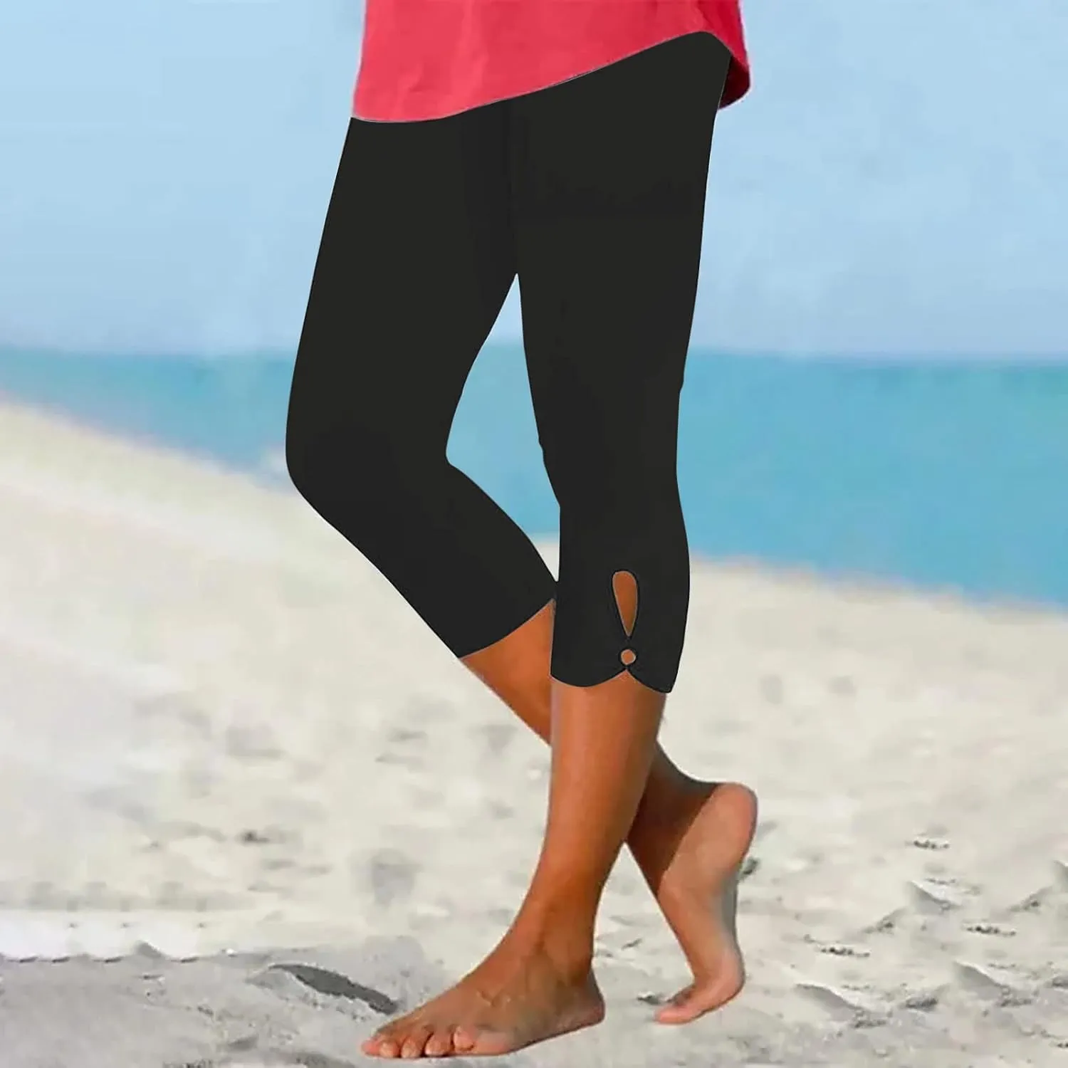 Women Capris Summer Dressy Cropped High Waist Yoga Pants Casual Solid Comfy Leggings Workout Pants