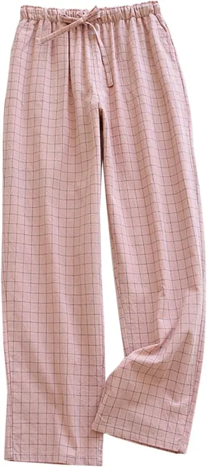 Women Casual Pants Stylish Grid Graphic Straight Leg Drawstring Elastic High Waist Loose Comfy Trousers with Pocket