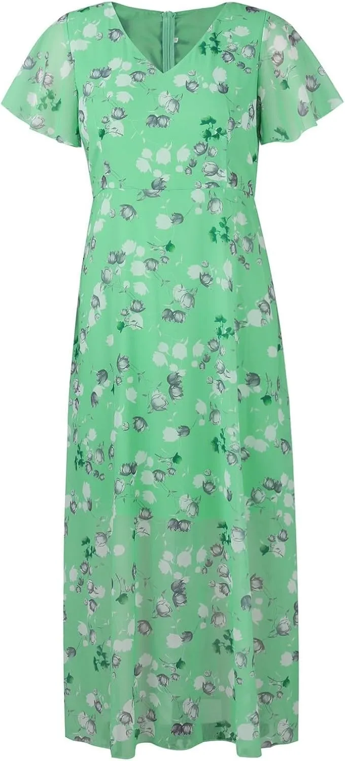 Women Casual Summer Dresses Chiffon Floral Short Sleeve Sun Dresses for Women 2025 Flowy Swing Party Beach Skirts