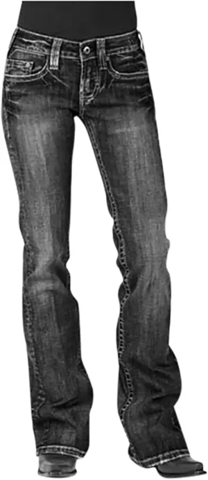 Women Curvy Bootcut Jeans Mid-Rise Stretch Juniors Jeans Regular Fit Flare Denim Pant Business Office Trousers Slacks