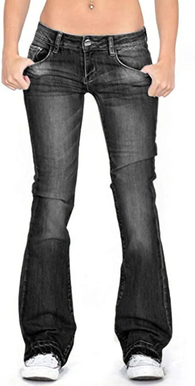 Women Curvy Bootcut Jeans Mid-Rise Stretch Juniors Jeans Regular Fit Flare Denim Pant Business Office Trousers Slacks