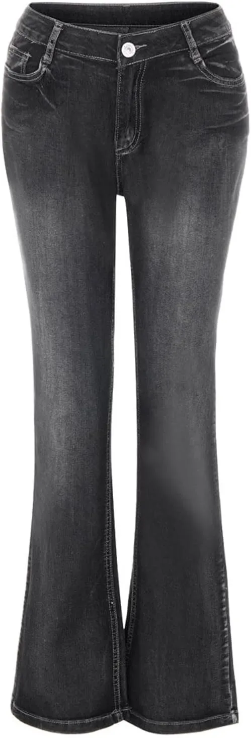 Women Curvy Bootcut Jeans Mid-Rise Stretch Juniors Jeans Regular Fit Flare Denim Pant Business Office Trousers Slacks
