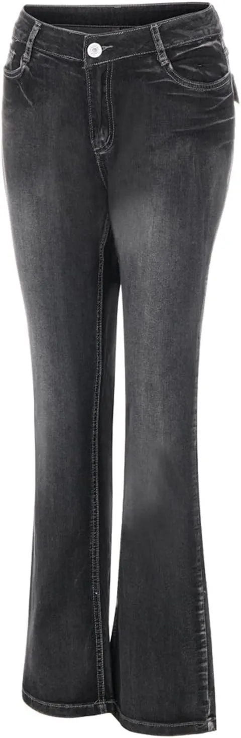 Women Curvy Bootcut Jeans Mid-Rise Stretch Juniors Jeans Regular Fit Flare Denim Pant Business Office Trousers Slacks