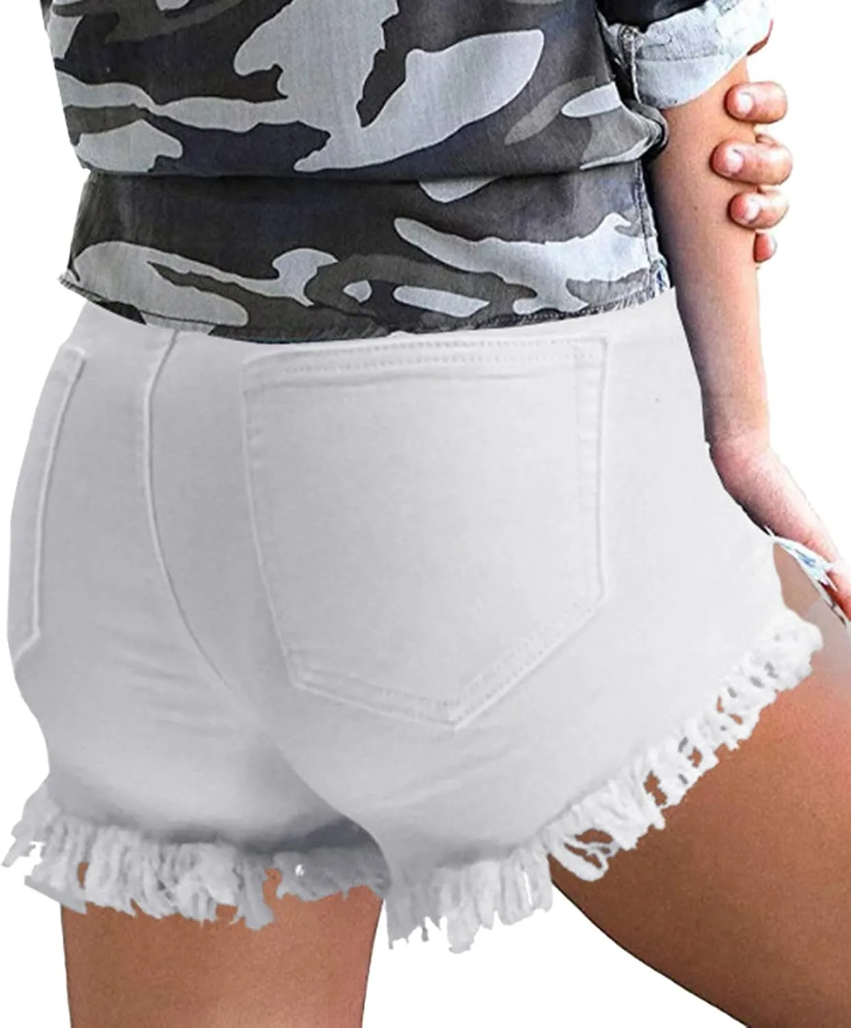 Women Destroyed Denim Pants Shorts High Waisted Raw Hem Jean Shorts Sexy Ripped Jean Stretch Distressed Denim Short