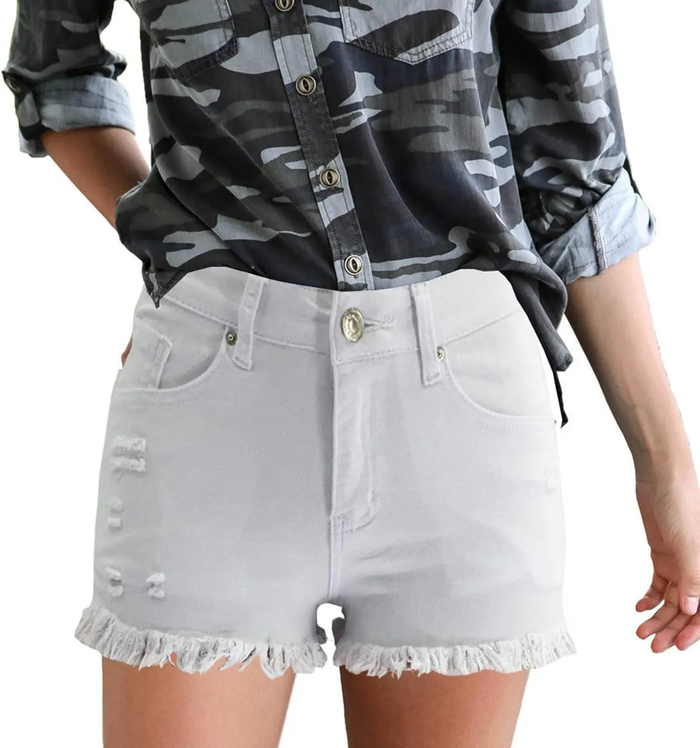Women Destroyed Denim Pants Shorts High Waisted Raw Hem Jean Shorts Sexy Ripped Jean Stretch Distressed Denim Short