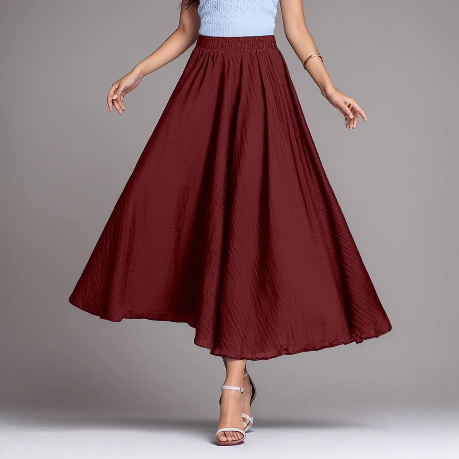 Women Flowy Long Skirts Summer Beach Pleated Solid Color Elastic High Waisted Bosimi Casual Dress Maxi Skirts