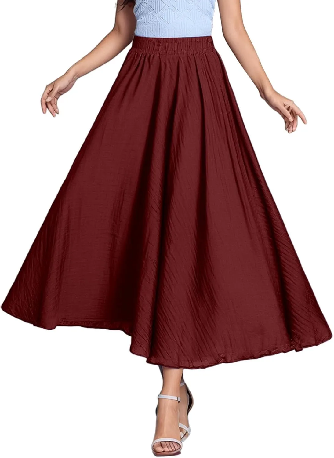 Women Flowy Long Skirts Summer Beach Pleated Solid Color Elastic High Waisted Bosimi Casual Dress Maxi Skirts