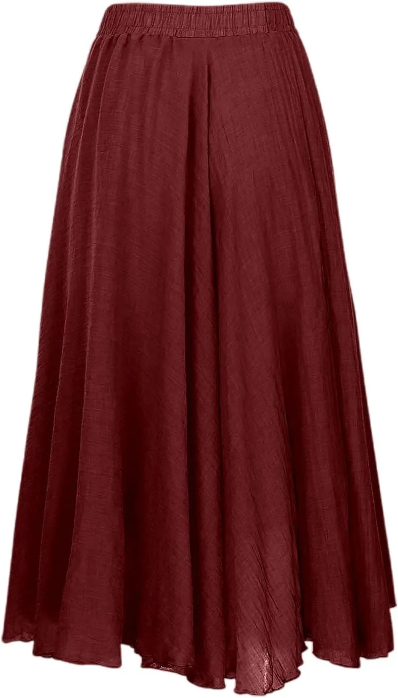 Women Flowy Long Skirts Summer Beach Pleated Solid Color Elastic High Waisted Bosimi Casual Dress Maxi Skirts