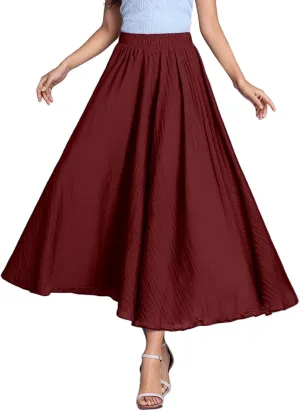 Women Flowy Long Skirts Summer Beach Pleated Solid Color Elastic High Waisted Bosimi Casual Dress Maxi Skirts