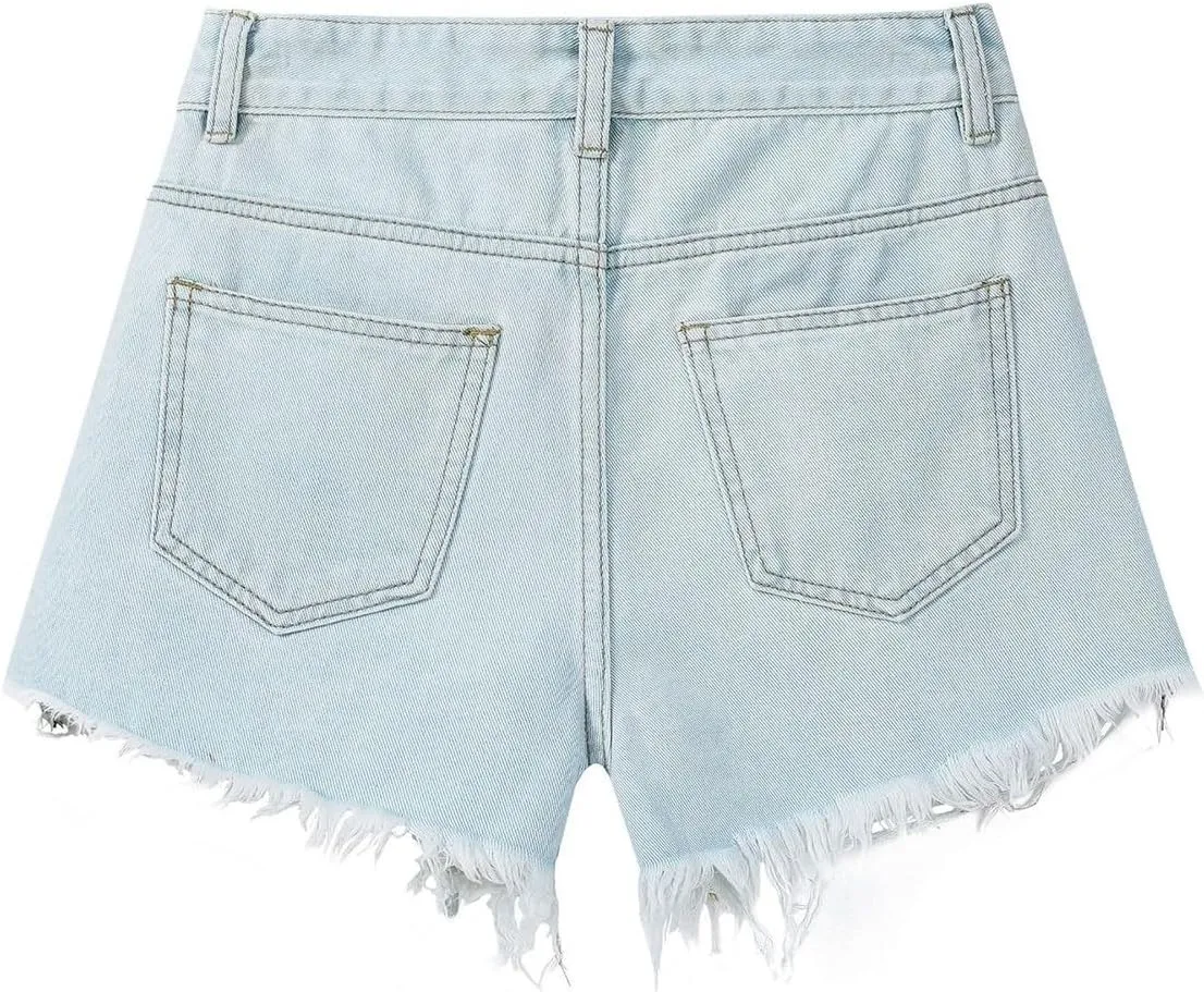 Women Ripped Denim Shorts Summer Casual High Waisted Short Jeans Loose Distressed Fashion Y2k Denim Shorts with Pockets