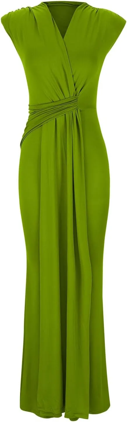 Women Sexy Deep V Sleeveless Dress Cocktail Gown Solid Wrap Long Dresses Shoulder Padded Elegant Evening Dress