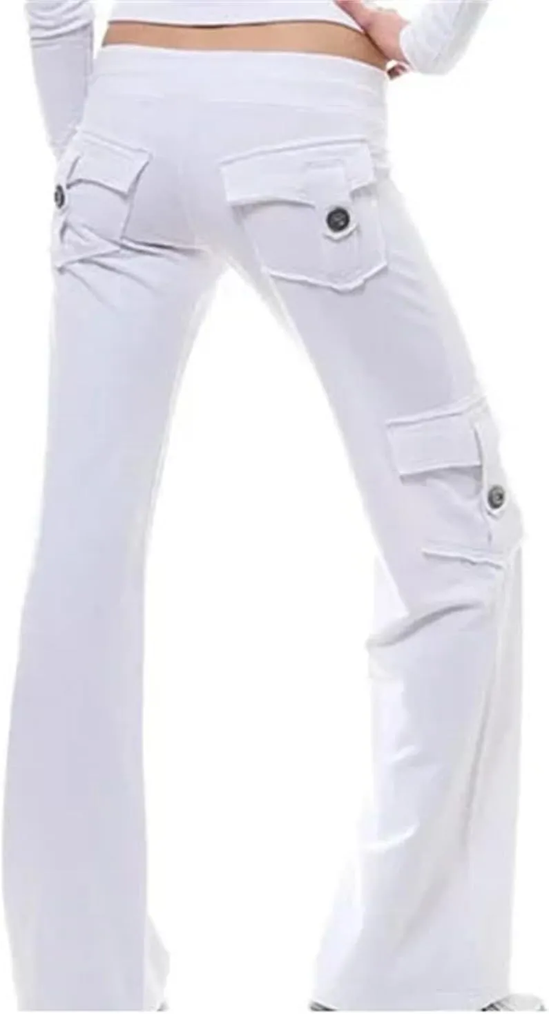 Women Strong Elastic Cargo Wide Leg Trousers Soft Joggers Sports Drawstring Straight Sweatpants