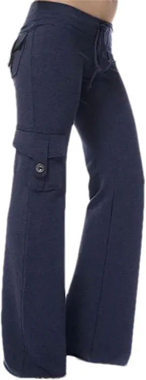 Women Strong Elastic Cargo Wide Leg Trousers Soft Joggers Sports Drawstring Straight Sweatpants