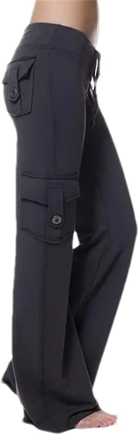 Women Strong Elastic Cargo Wide Leg Trousers Soft Joggers Sports Drawstring Straight Sweatpants